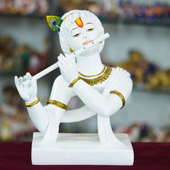 Marble Handmade Krishna Statue playing Flute