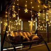 12 STARS CURTAIN LIGHT-Curtain String Lights, 2.5m 12 Stars 138 LED Window Curtain Lights Star Lights with 8 Flashing Modes Diwali Decoration String Lights for Christmas Wedding Party Home Garden, Warm White askddeal.com