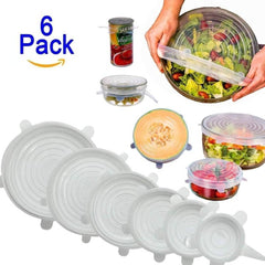 Shopper52 Set of 6 Pcs Silicone Stretchable Lids Flexible Covers for Rectangle Round Square - Bowls Dishes Plates Cans Jars Glassware Mugs Food Fresh Saver Cover - 6PCFOODCOVER