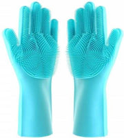Silicone Dishwashing Gloves - Reusable & Heat Resistant Cleaning Rubber Mittens with Scrubber for Washing Dishes, Fruits, Vegetables