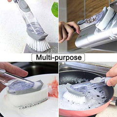 Automatic Liquid Tank Kitchen Cleaning Brush Scrubber Dish Bowl Washing Sponge with Refill Liquid Soap Dispenser Handle Sponge with Wok Brush Kitchen Pot Cleaner Tool - Pack of 1