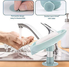 Leaf-Shape Self Draining Soap Dish Holder, Easy Clean Soap Dish for Shower with Suction Cup Creative soap Box, for Bathroom, Kitchen Pack of 2
