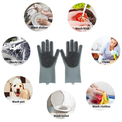 Magic Silicone Cleaning Dish Washing Gloves With Cleaning Brush(Multicolor), Kitchen Wash, Housekeeping Scrubbing Gloves askddeal.com
